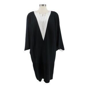 Vintage 80s Daymor Couture Black White Crepe Batwing Dress Size M Hong Kong
